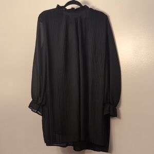 Jacqueline de Yong Black Ruffle Collar Sheer Pleated A-Line Tunic Medium PTP 22